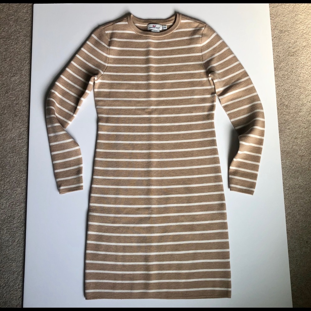 Vineyard Vines Wool Stripe sweater dress NWOT tan